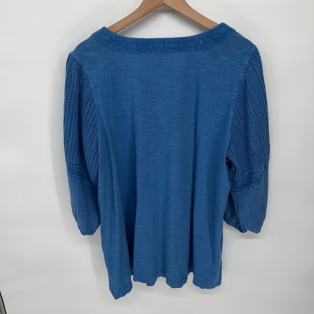 Pure Jill Tunic Top Womens 2X Blue Cotton Gauze Sleeve V-Neck Boho Slub Knit - Picture 6 of 9